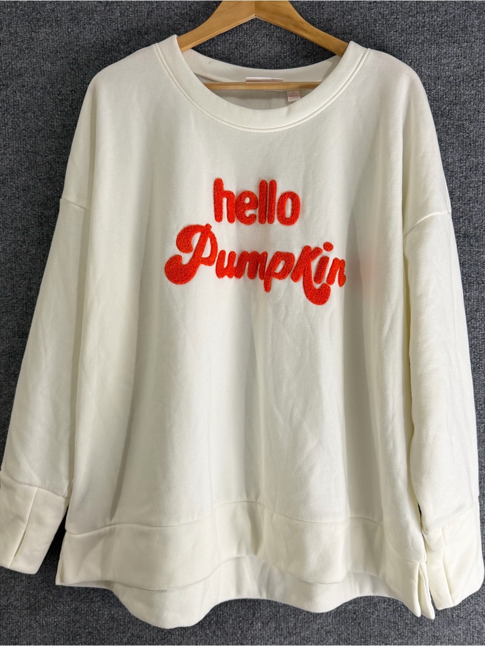 Belle Kim Gravel Hello Pumpkin Sweatshirt Womens 2X White Orange Fall Casual